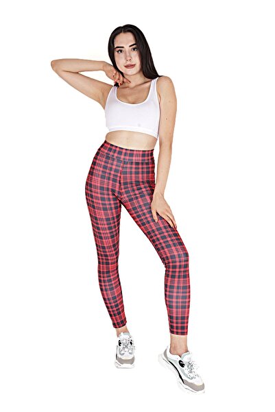 FORE SPORT Women's Checkered Lumberjack Patterned High Waist Sports Leggings