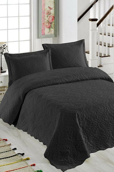 jön Cover Black Double Microfiber Quilted Bedspread