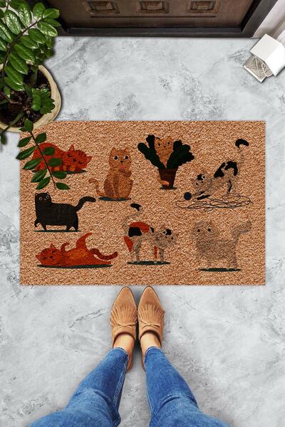 Evsebu Anime Kedi Resimli Dekoratif Kapı Önü Paspası