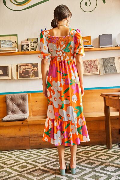 Olalook Women's Orange Pink Elastic Casual Woven Viscose Dress ELB-19001483