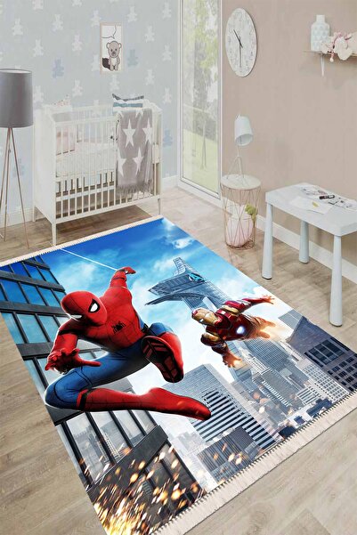 Modern home Modern Örümcek Adam Figürlü Çocuk Halısı Kolay Temizlenebilen Kay...