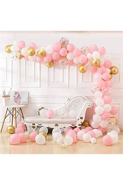 Parti dolabı Pink White Gold Chrome Confetti Balloon Chain Set - 5 Meters
