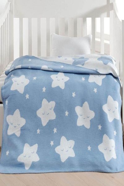 Dolce Bonita Home Cotton Double Sided Baby Blanket 100X120 Star Light Blue