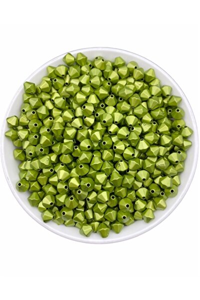 Hedef Bijuteri 50gr 8mm Mat Metalik Yeşil Renk Piramit Boncuk , Takı Yapım Ho...