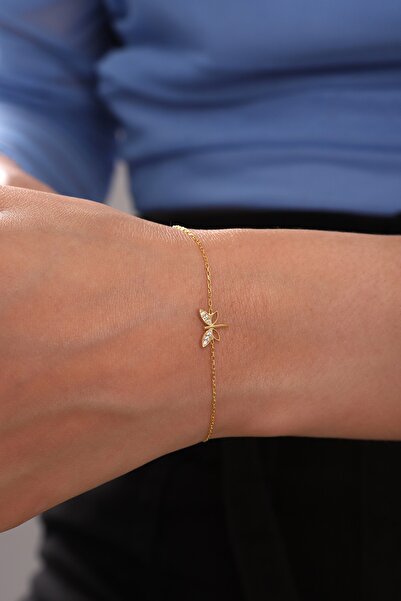 Bilsen Store Kadın 925 Ayar Gümüş Zincirli Altın Kaplamalı Yusufçuk Bileklik