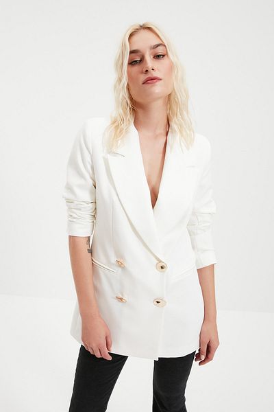 Trendyol Collection Ecru Oversize Lined Woven Blazer Jacket TWOSS20CE0193