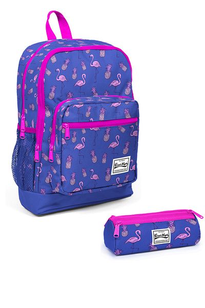 Coral High Kids Adalinhome Flamingo Purple Patterned Four Compartment 2-Piece Bag Set 23112 Set04