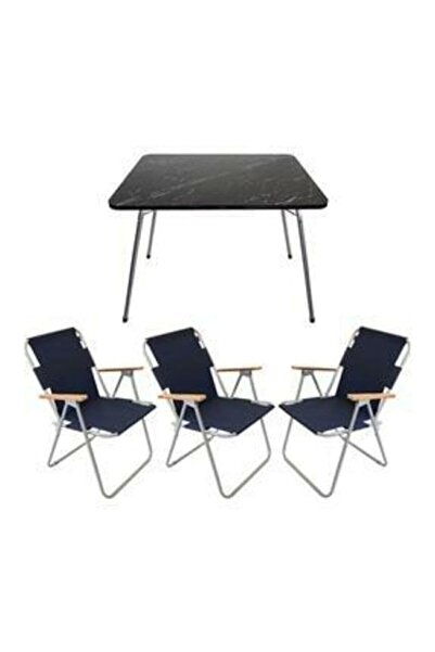Mocca Style 60x80 Katlanır Masa + 3 Adet Lacivert-mavi Kamp Sandalyesi Katlan...