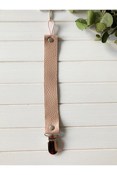 Li Puna Pink Leather Protected Metal Clip Pacifier Strap Lpemzk05