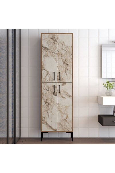 Variant Mobilya Berlin A Çok Amaçlı Dolap - Ceviz / Beyaz Mermer