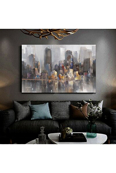 HEDİYE AKSESUARCIM Yağlı Boya Görünümlü Şehir Manzarası Silüeti Kanvas Tablo ...