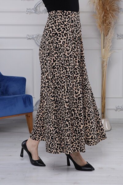 Gül Moda Leopard Patterned Long Skirt with Elastic Waist G029-3l