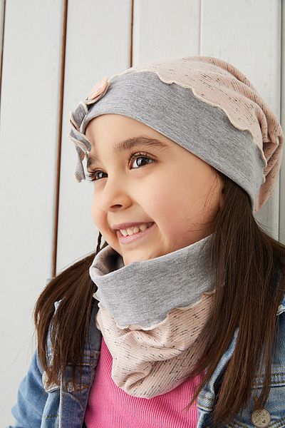 Babygiz Gray Powder Children Baby Beanie Neck Collar Set Soft 100% Cotton Combed Elite Series