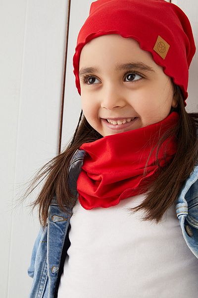 Babygiz Red Baby Girl Beret Neck Collar Set Soft 100% Cotton Combed Cotton Trend Series