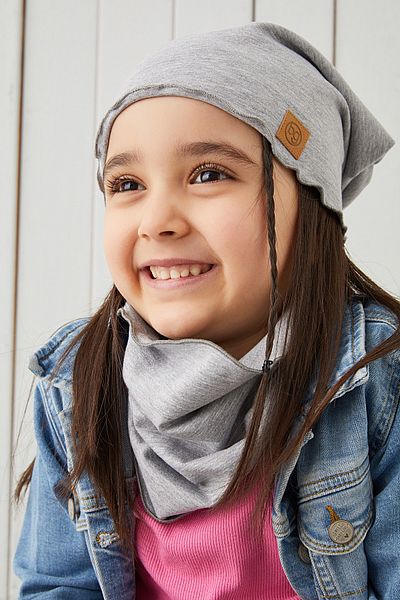 Babygiz Gray Baby Girl Beanie Neck Collar Set Soft 100% Cotton Combed Cotton Trend Series