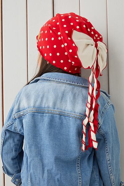 Babygiz Kırmızı Beyaz Çocuk Bebek Bere Boyunluk Set Yumuşak %100 Pamuklu Penye Elit Seri