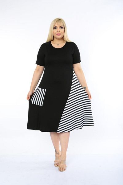 Mezura Cross Detailed Single Pocket Below Knee Summer Combed Cotton Dress