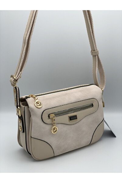 mıchael polo 5 Bölmeli Ön Fermuarlı Kol ve Omuz Çantası Krem