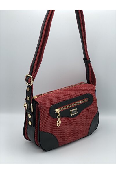 mıchael polo 5 Bölmeli Ön Fermuarlı Kol ve Omuz Çantası Kırmızı Siyah