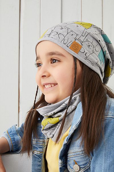 Babygiz Girl's Gray Figured Rope Detailed 4 Season Hat Beanie Neck Collar Set Soft Natural Combed Cotton