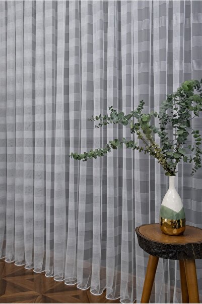 Esse Home Sport Pattern Banded White Plain Tulle Curtain, 400x250, Sparse Pleat, 1/2