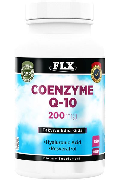 FLX Coenzyme Q-10 200Mg - Hyaluronic Acid and Resveratrol 180 Tablets 3 Boxes