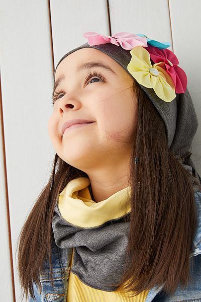 Babygiz 100% Cotton Natural Soft Double Layer Combed Cotton Smoked Floral Girl Child Baby Beanie Neck Collar Set