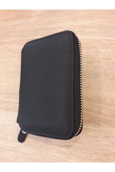 Guard Leather Guard Zippered Genuine Leather Mini Wallet Black 796