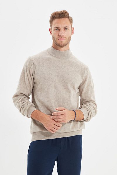 Trendyol Collection Beige Slim Fit Wollstrickpullover – halber Rollkragenpullover TMNAW21KZ1595