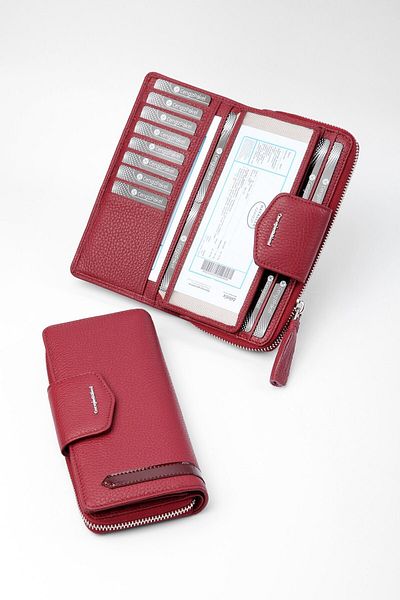 CENGİZ PAKEL Genuine Leather Women's Wallet Claret Red-65133T