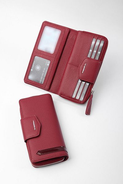 CENGİZ PAKEL Genuine Leather Women's Wallet Claret Red-65133T