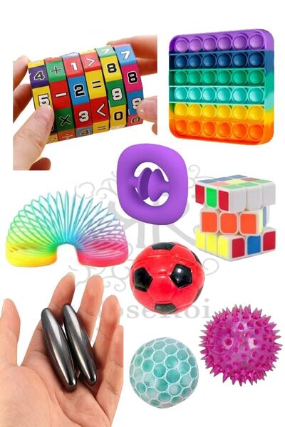 Ayver Stres Giderici Set Popit Snapperz Işıklı Top Zeka Küpü Stres Yayı Ve To...