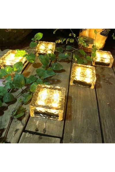 TechnoSmart 4adet Solar Güneş Enerjili 4ledli Buz Cam Zemin Dekoratif Bahçe Aydınlatma Kristal Havuz