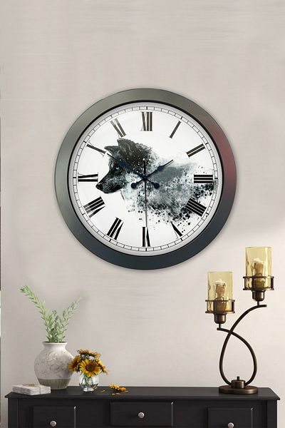 Kasva Concept Gift 36 cm Black Metal Wolf Wall Clock