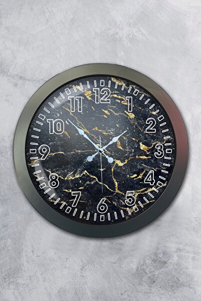 Kasva Concept هدية ساعة حائط من الرخام الأسود المعدني مقاس 36 سم