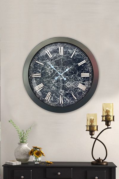Kasva Concept Ceas de perete cu model de marmură din metal cromat de 36 cm