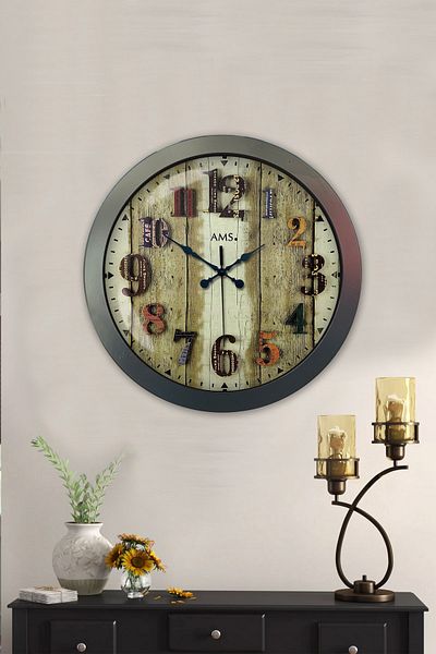 Kasva Concept Gift 36 cm Chrome Metal Antique Colored Number Wall Clock