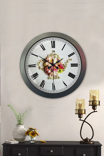 Kasva Concept Gift 36 cm Black Metal Daisy Wall Clock