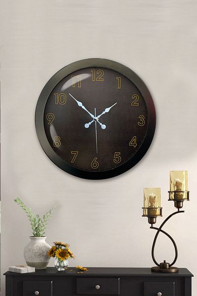 Kasva Concept Gift 36 cm Black Metal Black Yellow Wall Clock