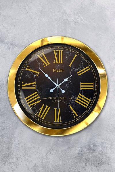Kasva Concept Gift 36 cm Gold Metal Yellow Roman Numeral Wall Clock
