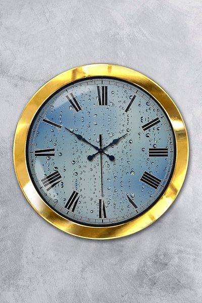 Kasva Concept Δώρο 36 εκ. Χρυσό Μεταλλικό Ρολόι Τοίχου Raindrop