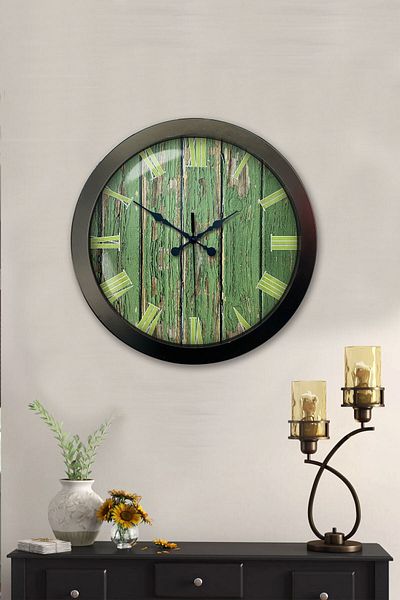 Kasva Concept Gift 36 cm Black Metal Green Pattern Wall Clock