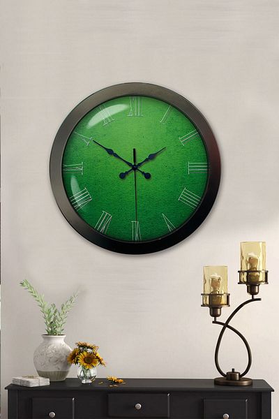 Kasva Concept Gift 36 Cm Black Metal Green Wall Clock