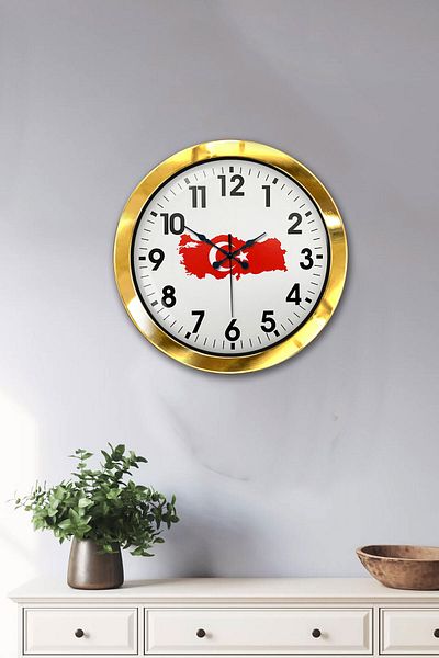 Kasva Concept 36 cm Gold Metal Türkiye Map Wall Clock