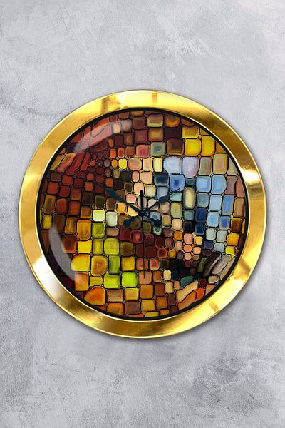 Kasva Concept Gift 36 cm Gold Metal Colorful Wall Clock