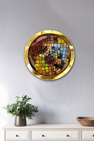 Kasva Concept Gift 36 cm Gold Metal Colorful Wall Clock