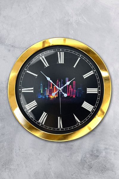 Kasva Concept Gift 36 cm Gold Metal Skyscrapers Wall Clock