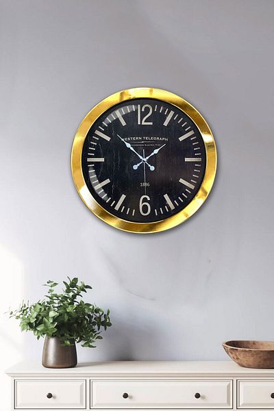 Kasva Concept Δώρο 36 εκ. Χρυσό Μεταλλικό Ρολόι Τοίχου Τηλεγράφου