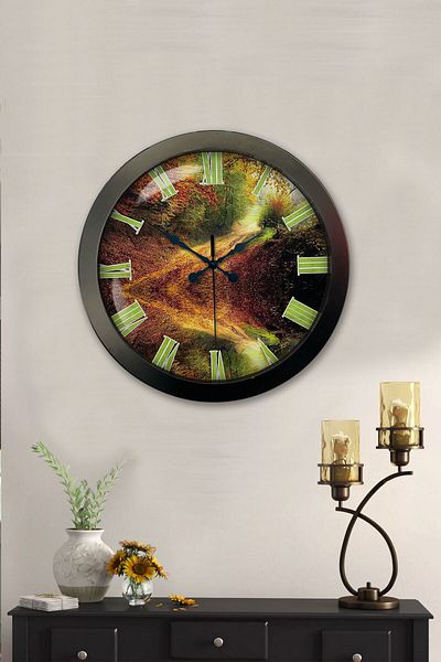 Kasva Concept Gift 36 cm Black Metal Landscape Wall Clock