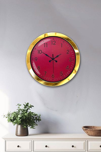Kasva Concept Gift 36 cm Gold Metal Pink Wall Clock